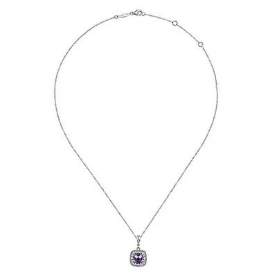 Gabriel Sterling Silver 3.41ctw Filigree Style Amethyst Necklace