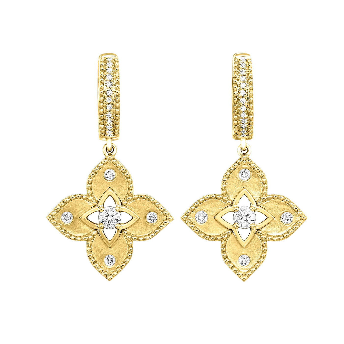 14K Yellow Gold .33ctw Etruscan Huggie Dangle Style Diamond Earrings