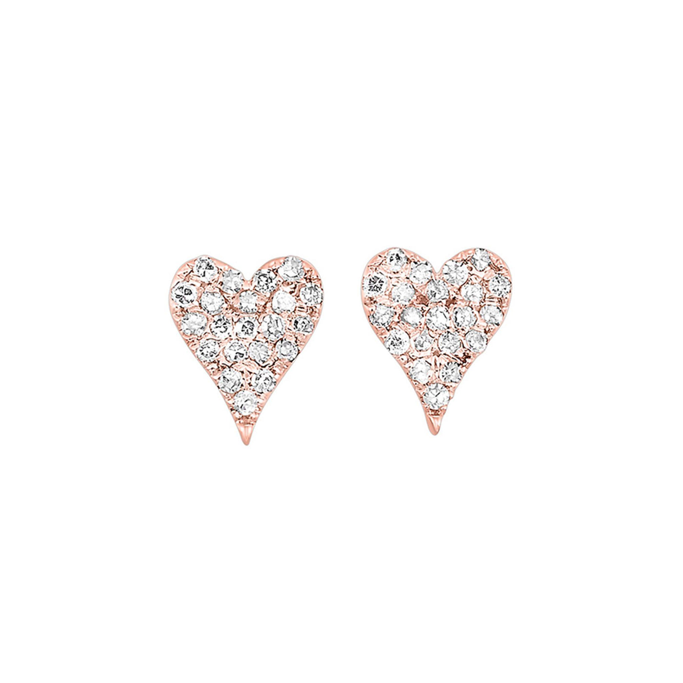 10K Rose Gold .20ctw Heart Pave Set Studs Style Diamond Earrings