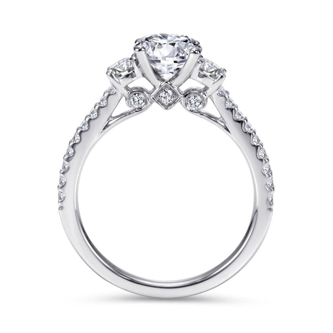 Gabriel 14K White Gold .45ctw Three Stone Style Diamond Semi-Mount Engagement Ring