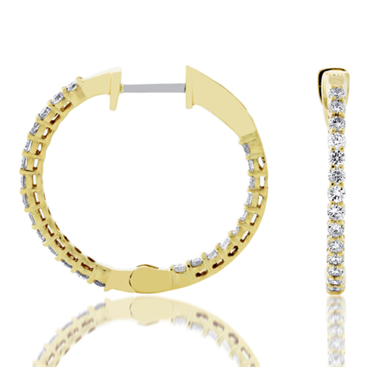 14K Yellow Gold 1.10ctw Round Hoop Style Lab Grown Diamond Earrings