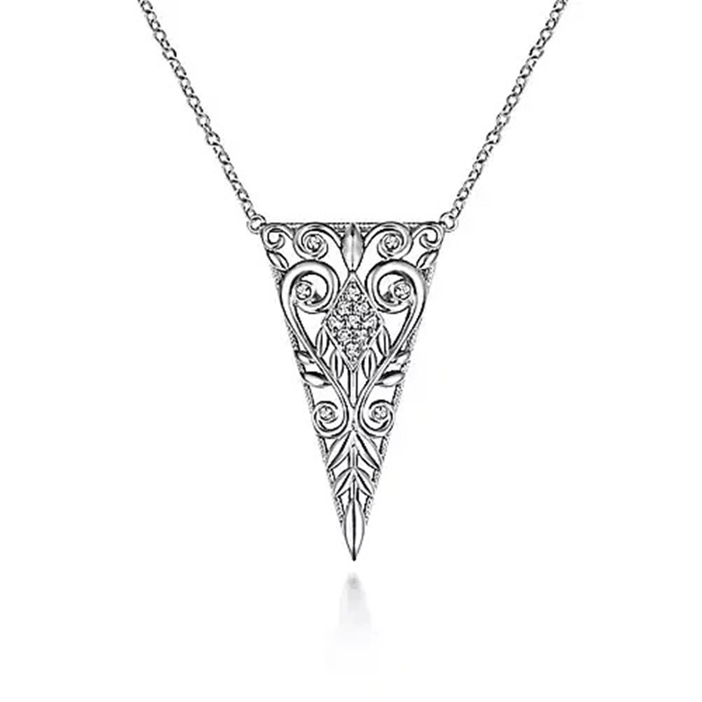 Sterling Silver .59ctw Ornamental Scrollwork Style Pendant Featuring White Sapphires