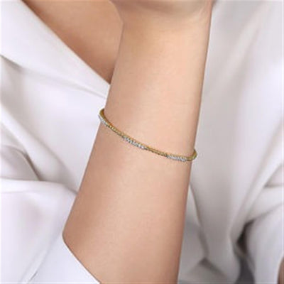 Gabriel 14K Yellow Gold .45ctw 6.25" Bangle Style Diamond Bracelet