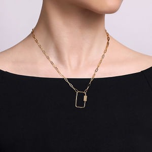 14K Yellow Gold 17" Bujukan Rectangle Style Drop Necklace