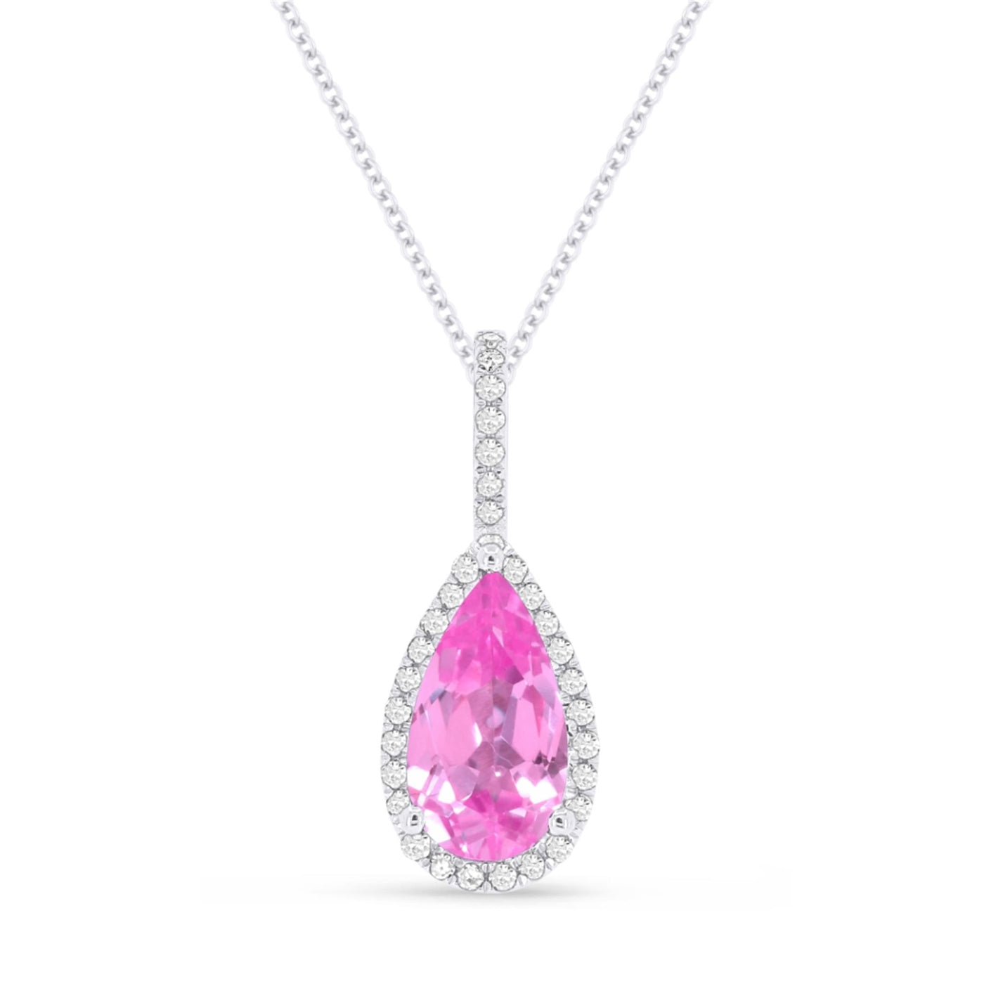 Madison L 14K White Gold 1.32ctw Halo Style Created Pink Corundum Necklace