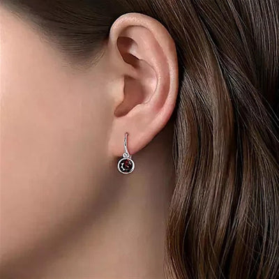 Sterling Silver 2.32ctw Drop Bezel Style Round Garnet and Diamond Earrings