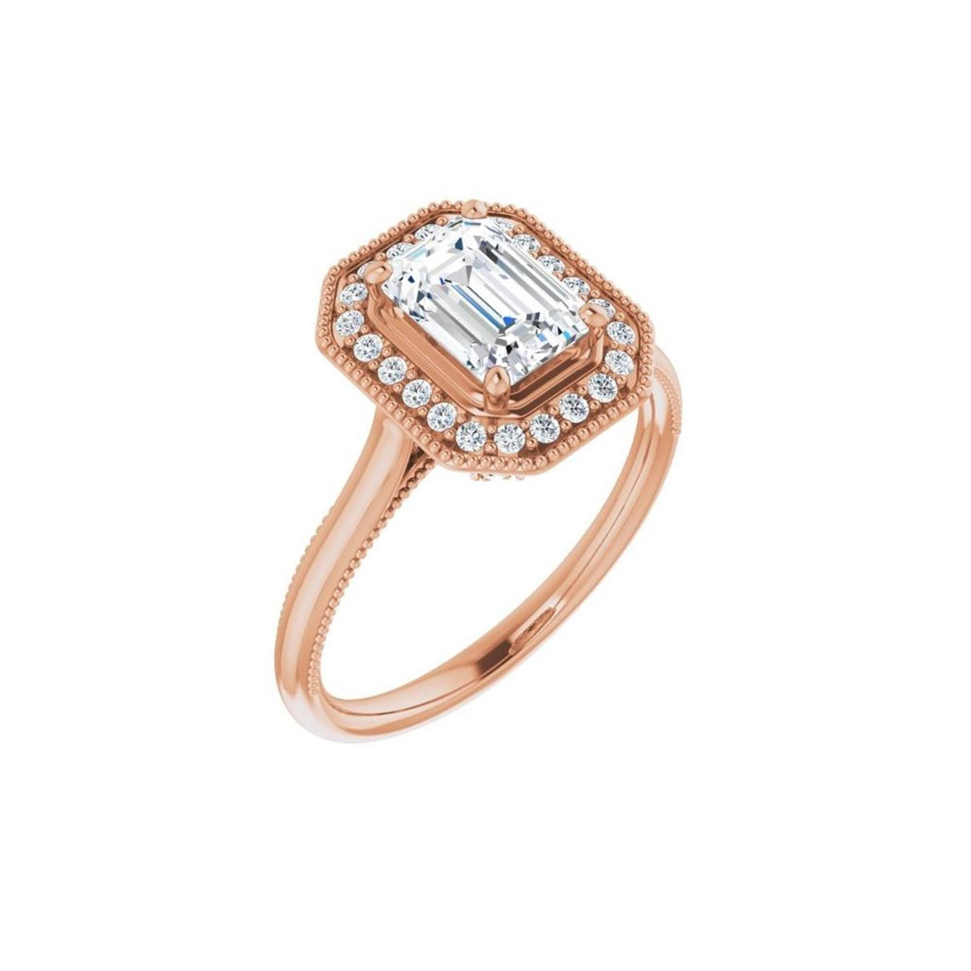 Ever & Ever 14K Rose Gold .25ctw Emerald Cut Halo Style Diamond Semi-Mount Engagement Ring