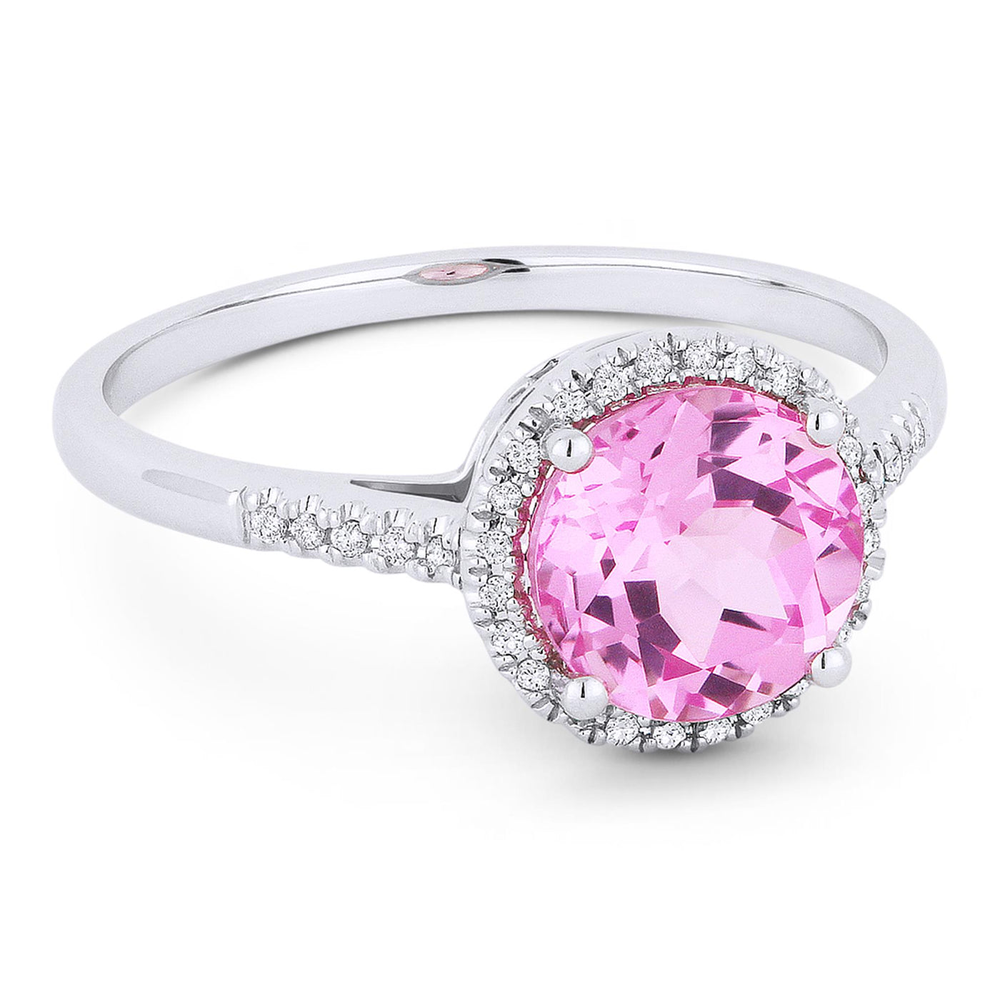 Madison L 14K White Gold 1.67ctw Halo Style Created Pink Corundum and Diamonds Ring