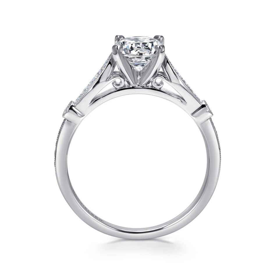 Gabriel 14K White Gold .17ctw 4 Prong Style Diamond Semi-Mount Engagement Ring