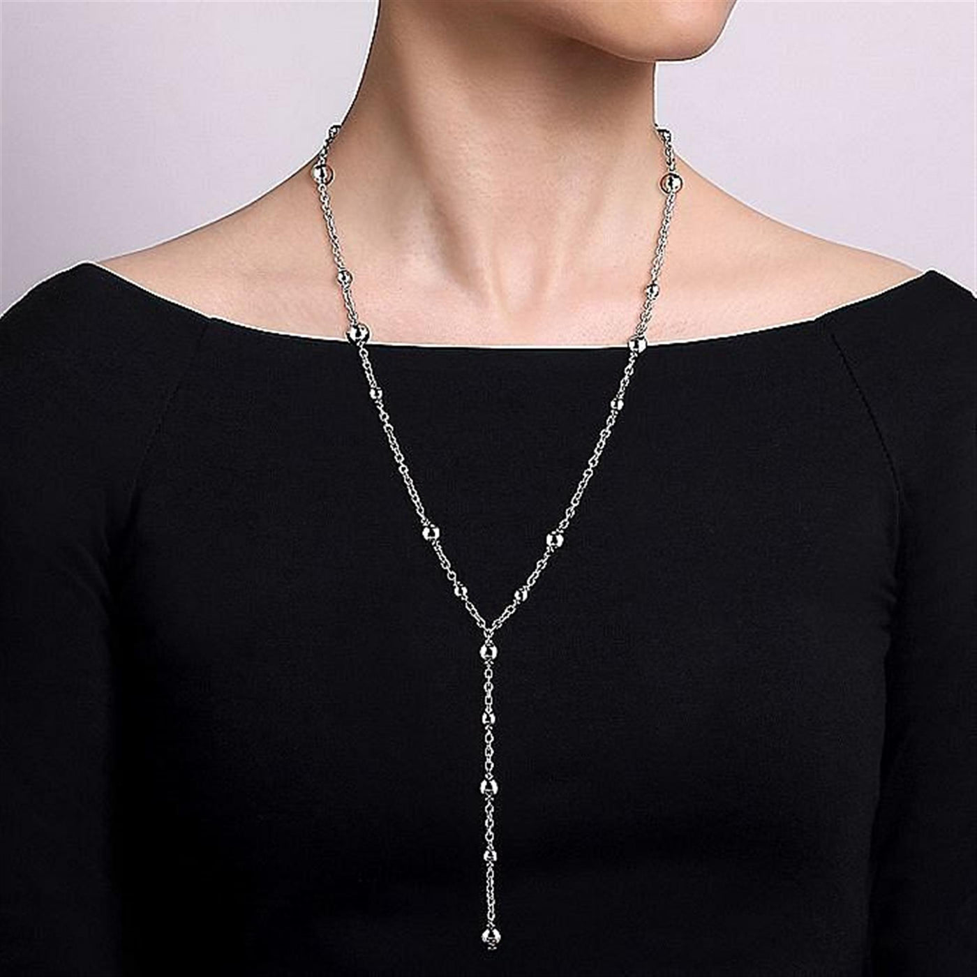 Sterling Silver 24" Y Style Station Necklace