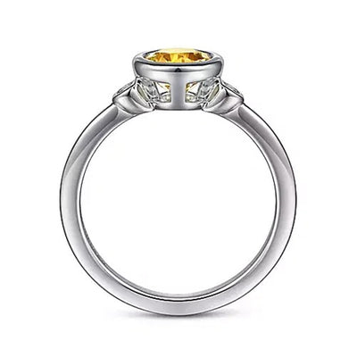 Gabriel Sterling Silver .87ctw Three Stone Style Citrine and Diamond Ring
