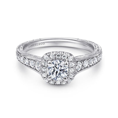 Gabriel 14K White Gold .38ctw Cushion Halo Style Diamond Semi-Mount Engagement Ring