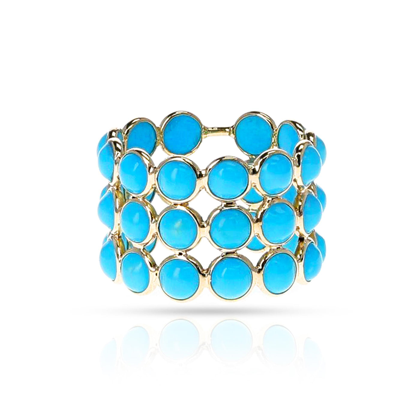 14K Yellow Gold 7.00ctw Band Style Turquoises Ring