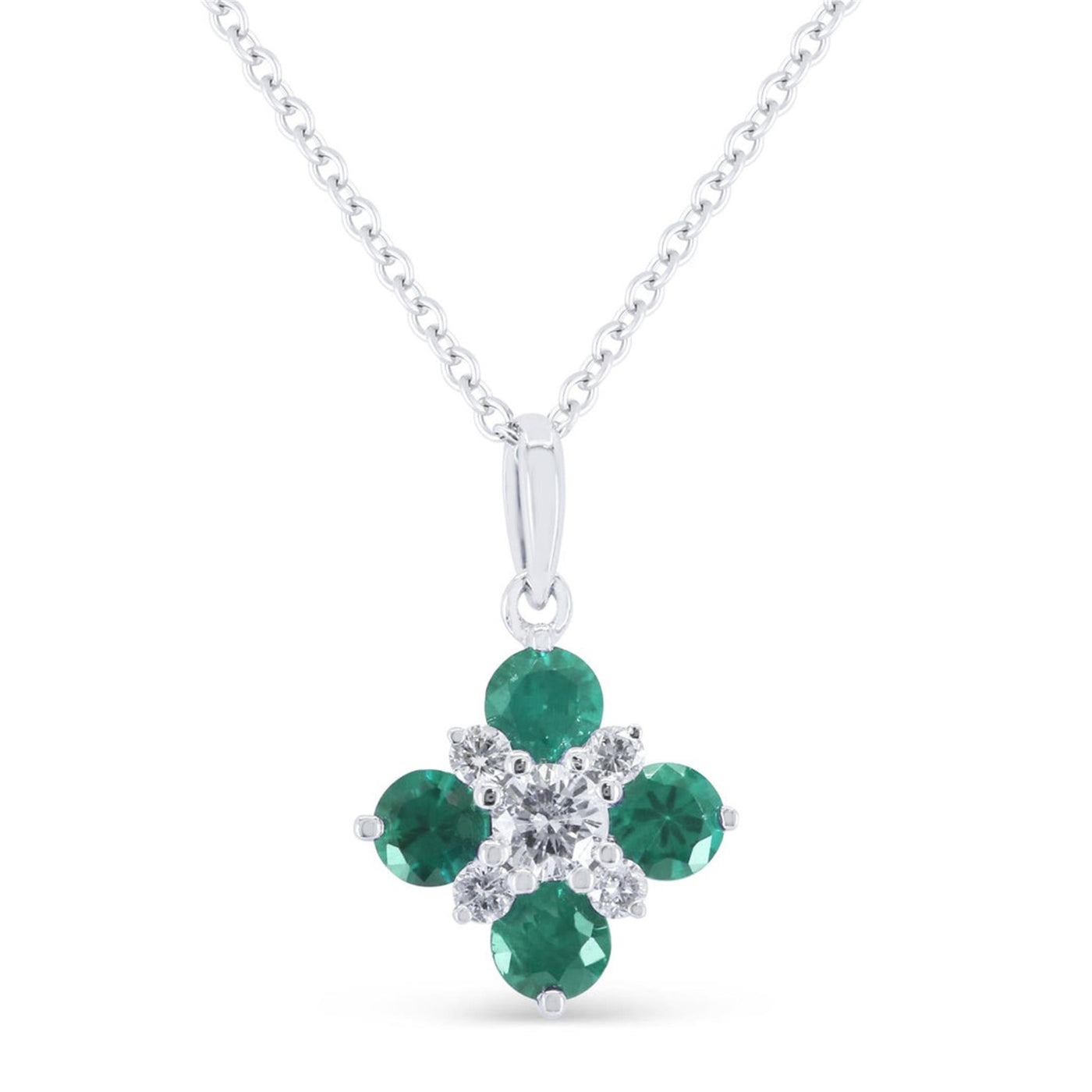 Madison L 14K White Gold 0.40ctw Cluster Style Emerald Necklace