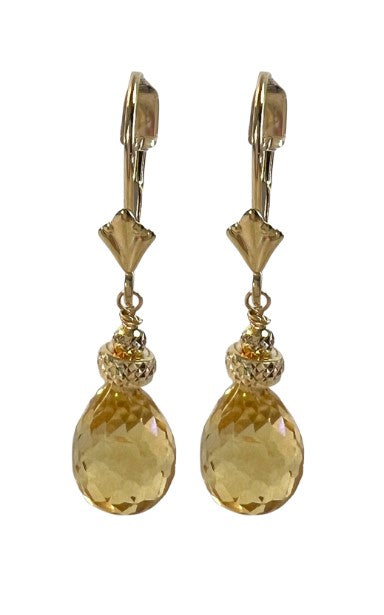 14K Yellow Gold NActw Dangle Style Briolette Citrines Earrings