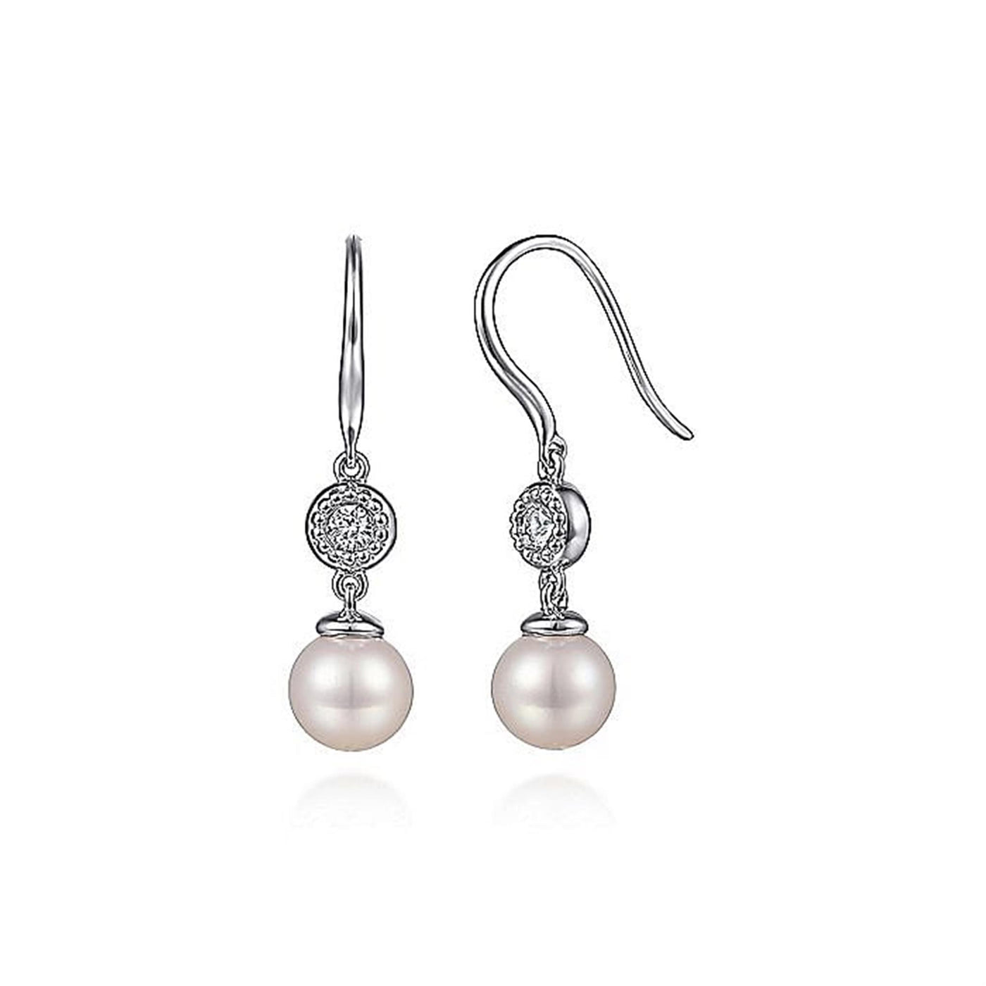 Gabriel Sterling Silver 1.74ctw Drop Style Earrings Featuring Freshwater Pearls and Sapphires