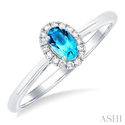 10K White Gold 0.07ctw Halo Style Blue Topaz and Diamond Ring