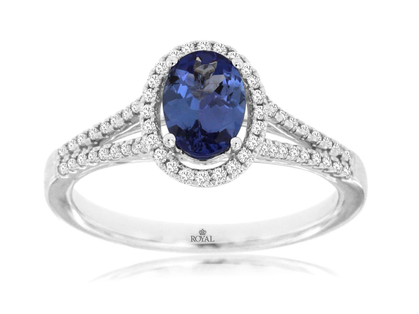 14K White Gold 1.04ctw Halo Style Tanzanite and Diamond Ring