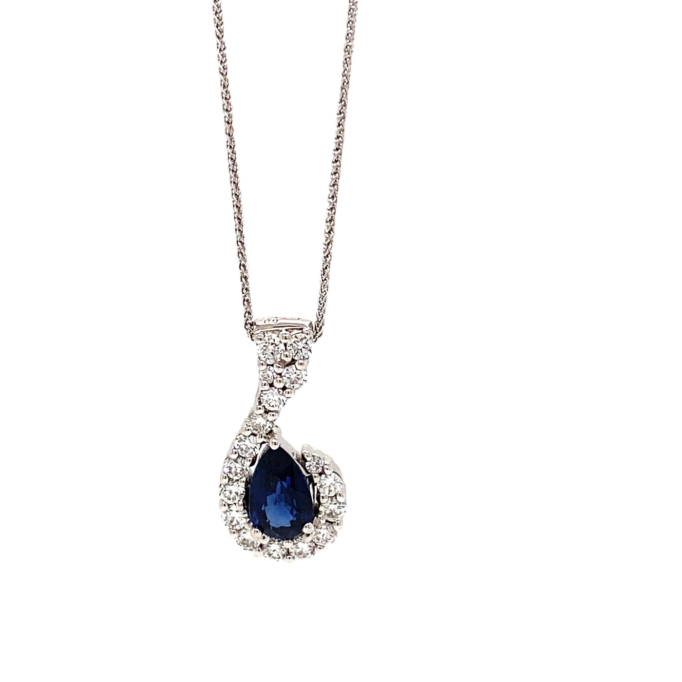 14K White Gold 1.66ctw Halo Style Sapphire Necklace