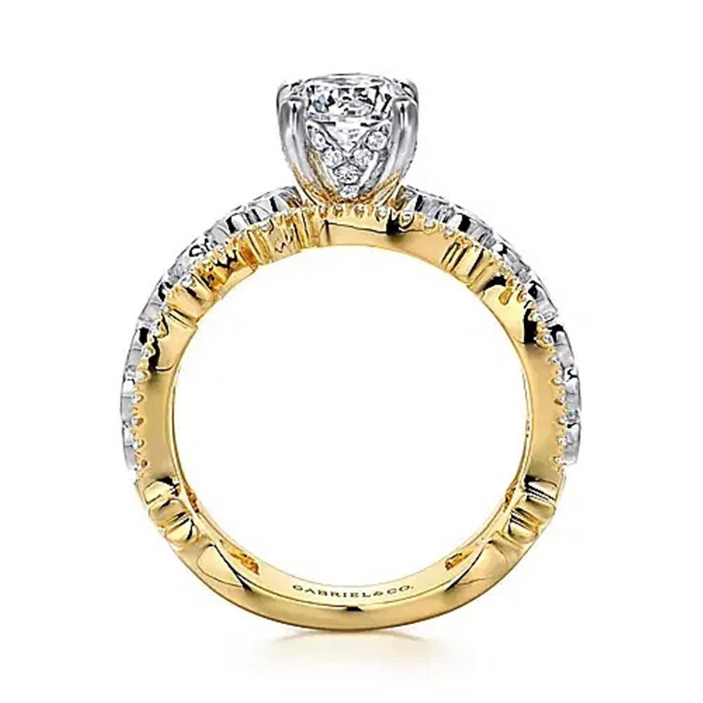 Gabriel - Contemporary Collection 14K White & Yellow Gold .69ctw 4 Prong Style Diamond Semi-Mount Engagement Ring