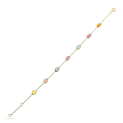 14K Yellow Gold 7.5" Contemporary Station Style Bracelet Featuring Tourmalines