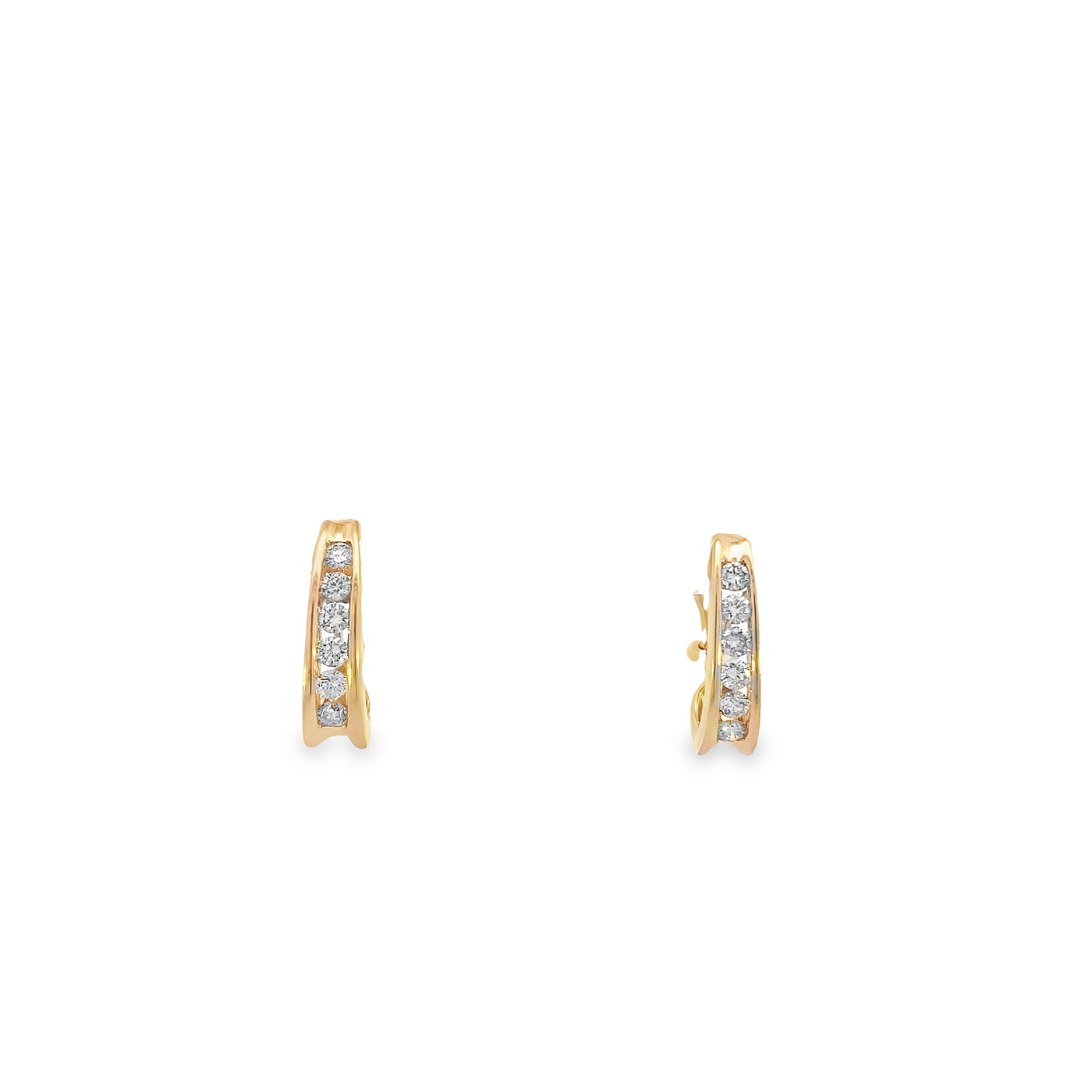 Estate 14K Yellow Gold 1.00ctw J Hoop Style Diamond Earrings