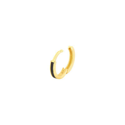 14K Yellow Gold 2mm x 12.35mm Black Enamel Huggie Style Earrings