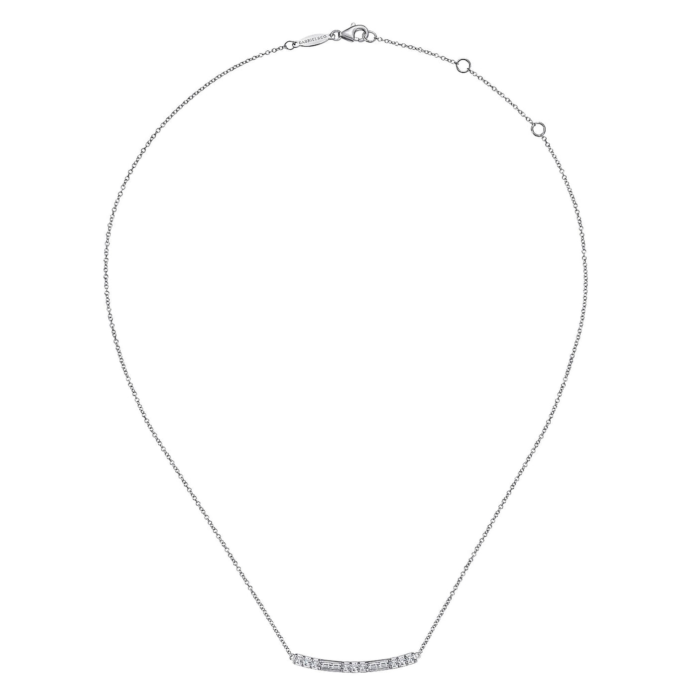 Gabriel 14K White Gold 0.47ctw Curved Bar Style Necklace