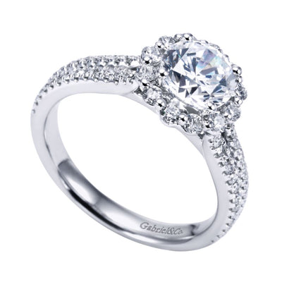 Gabriel 14K White Gold .53ctw Round Halo Style Diamond Semi-Mount Engagement Ring