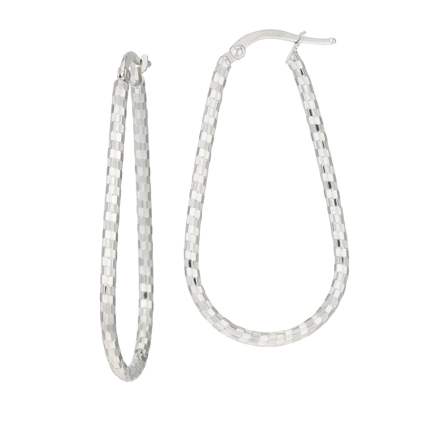 14K White Gold Contemporary Oval Hoop Style Earrings