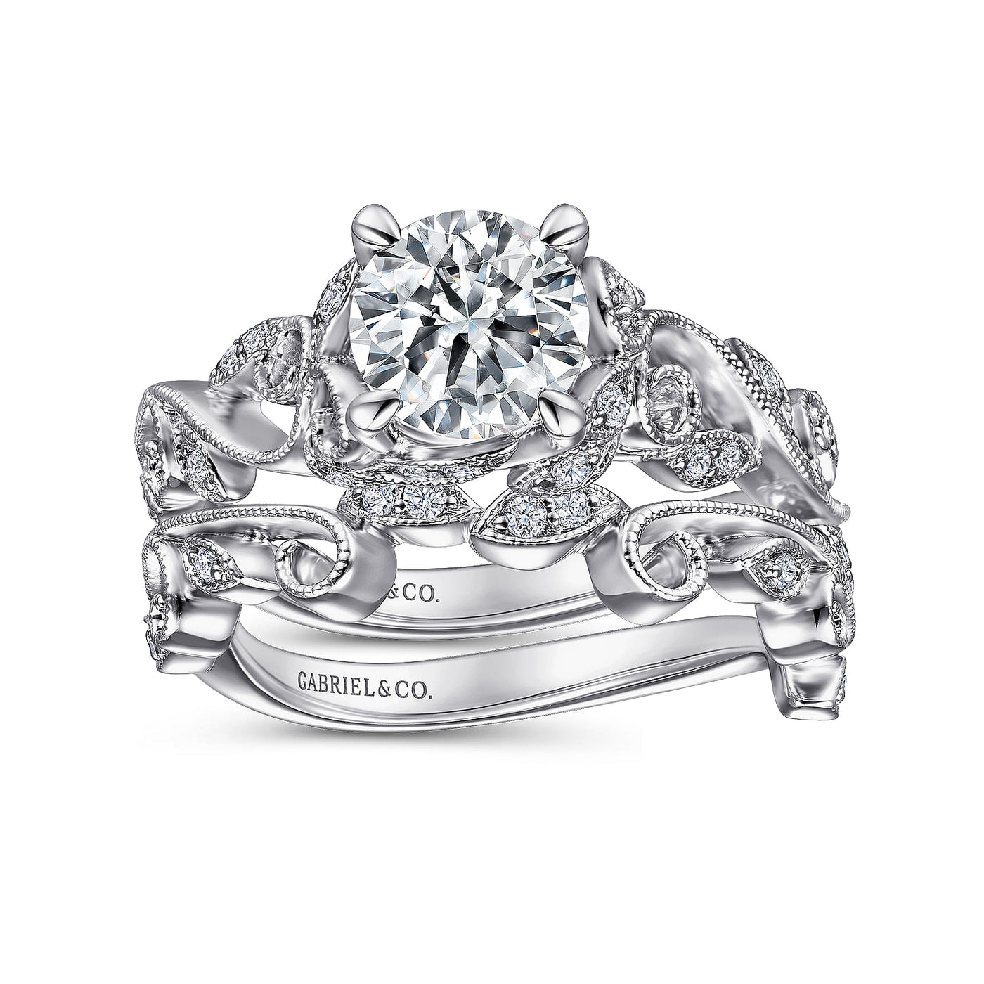 Gabriel - Floral Collection 14K White Gold 0.14ctw 4 Prong Style Diamond Semi-Mount Engagement Ring