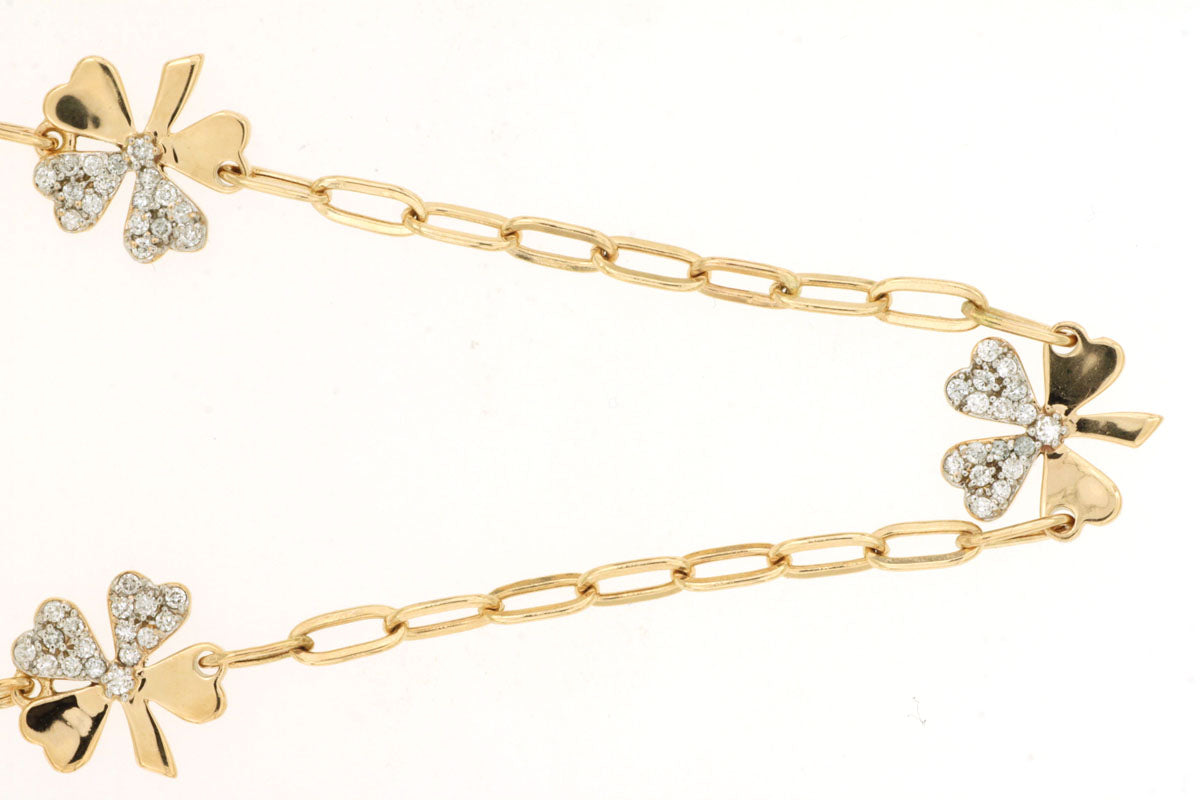 Royal 14K Yellow Gold 0.66ctw Four Leaf Clover Style Necklace