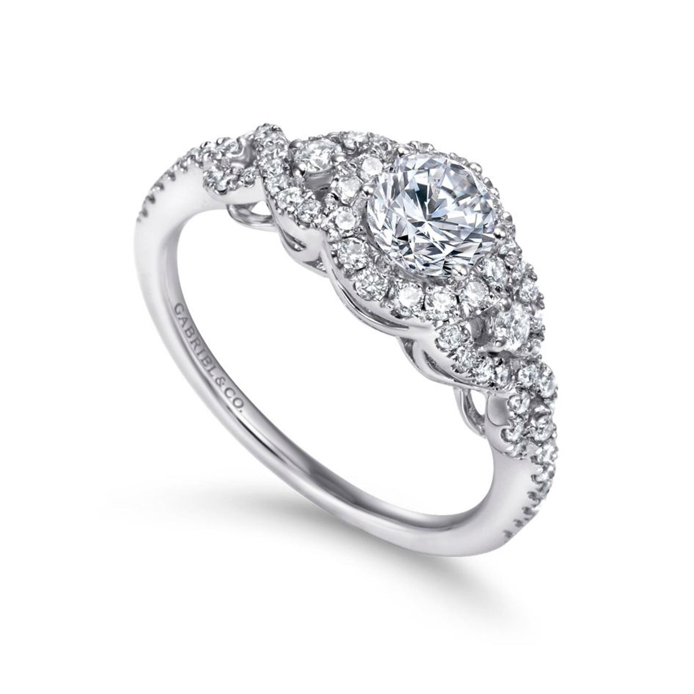 Gabriel 14K White Gold .41ctw Round Halo Style Diamond Semi-Mount Engagement Ring