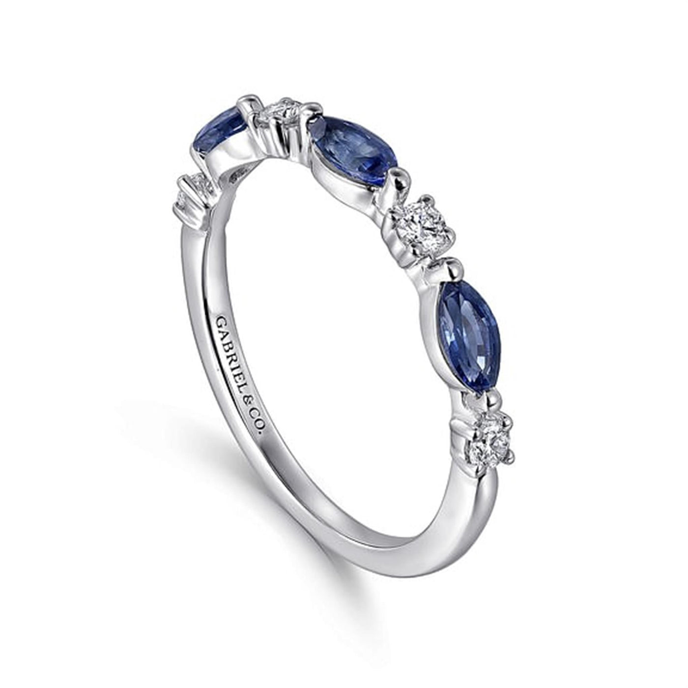 Gabriel 14K White Gold 0.62ctw Multi Stone Style Sapphires and Diamonds Ring