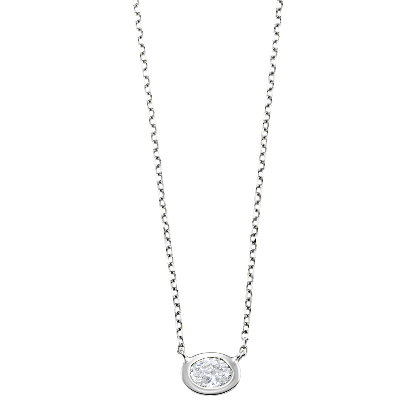 14K White Gold .10ctw Oval Bezel Necklace