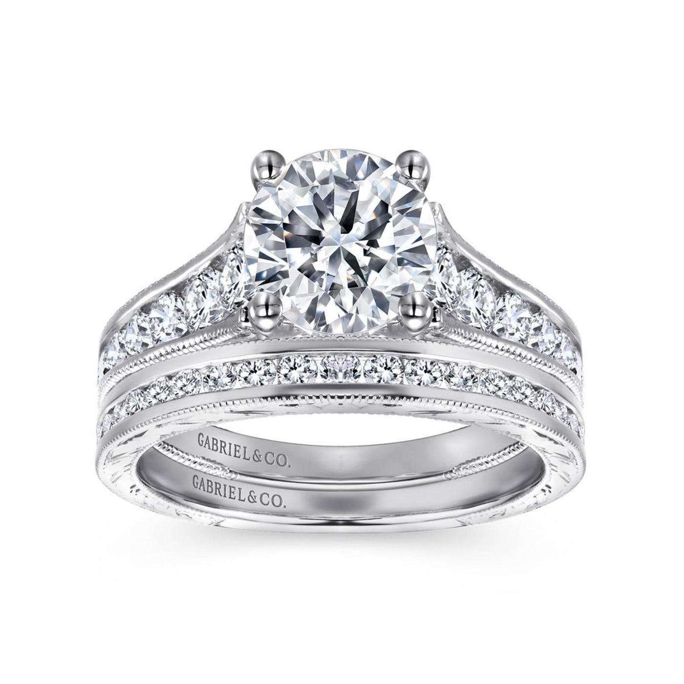 Gabriel 14K White Gold .75ctw 4 Prong Style Diamond Semi-Mount Engagement Ring