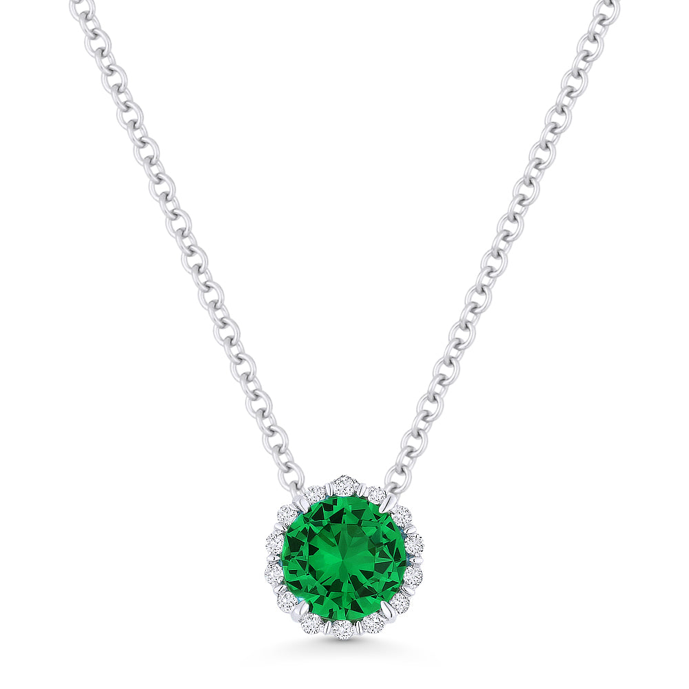 Madison L 14K White Gold 0.51ctw Halo Style Created Green Corundum Necklace