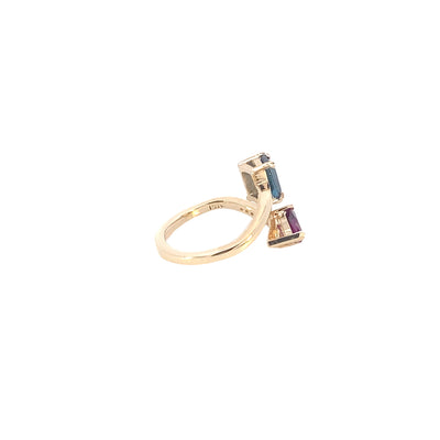 Thollot Custom Original 14K Yellow Gold 0.04ctw Bypass Style Topaz and Rhodolite Garnet Ring