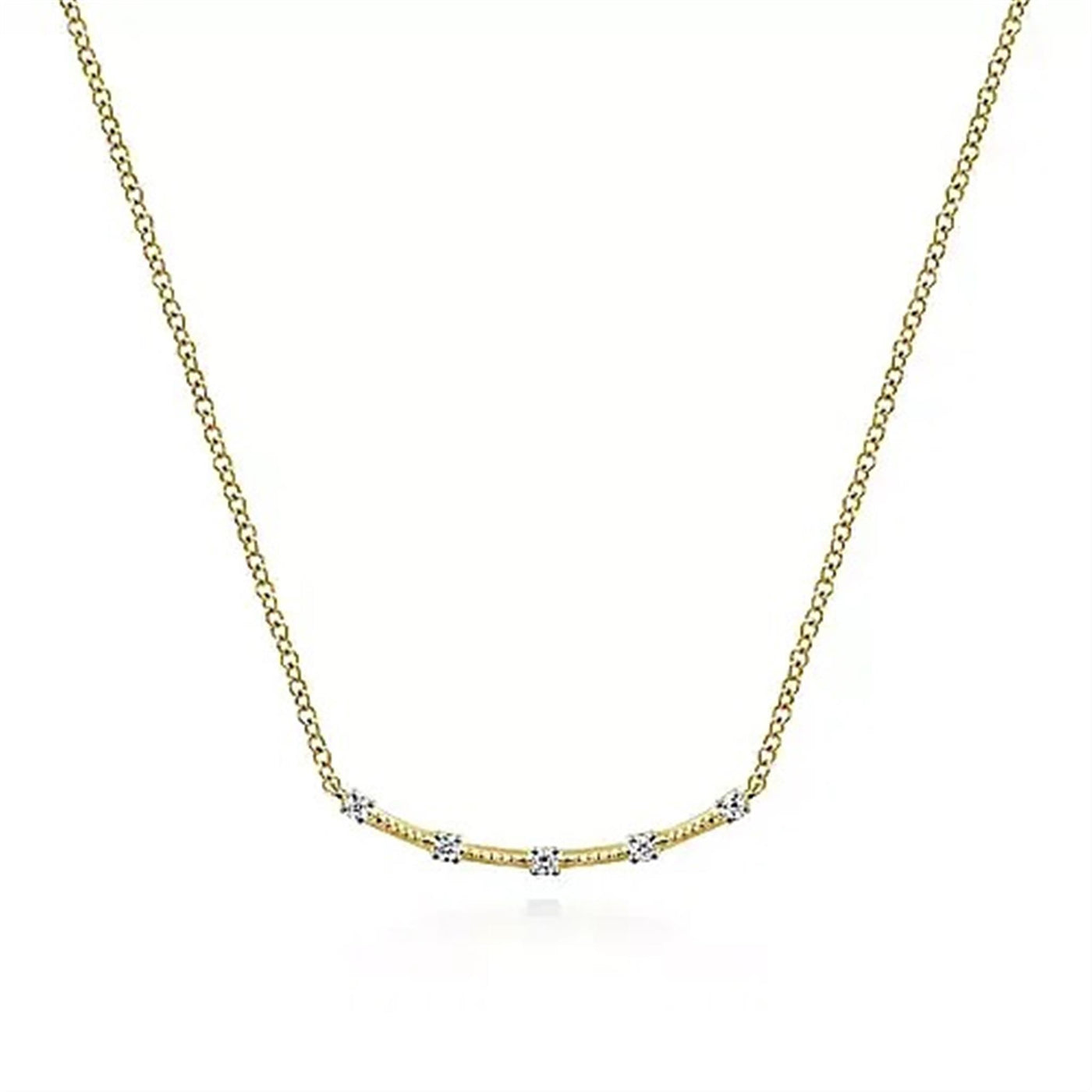 Gabriel 14K Yellow Gold .06ctw Curved Bar Style Necklace