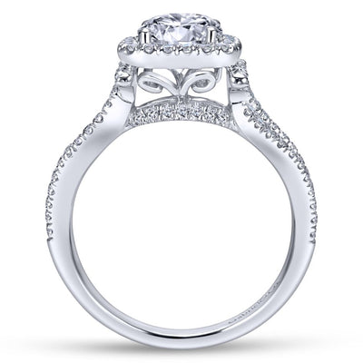 Gabriel 14K White Gold .50ctw Cushion Halo Style Diamond Semi-Mount Engagement Ring