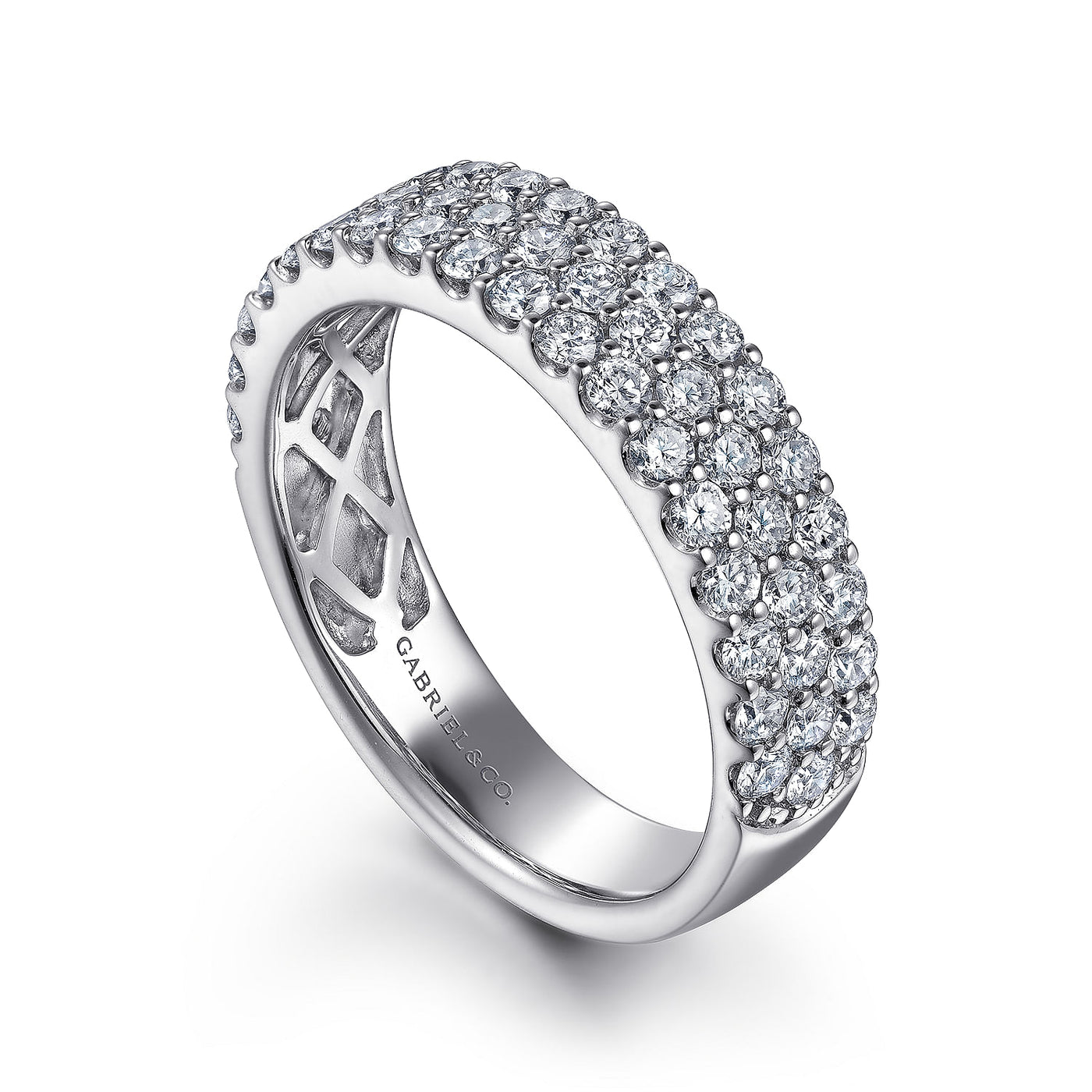 Gabriel 14K White Gold 1.188ctw Triple Row Diamond Band