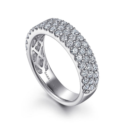 Gabriel 14K White Gold 1.188ctw Triple Row Diamond Band