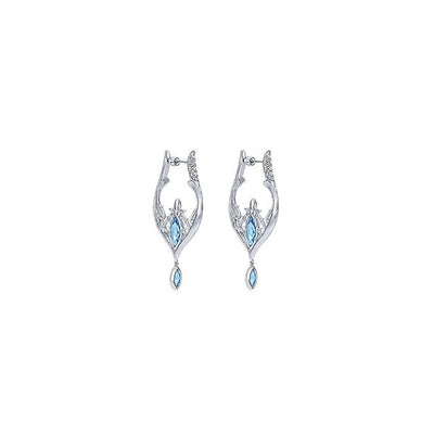 Gabriel Sterling Silver 4.06ctw Fancy Hoop Style Marquise Topazes and Diamonds Earrings
