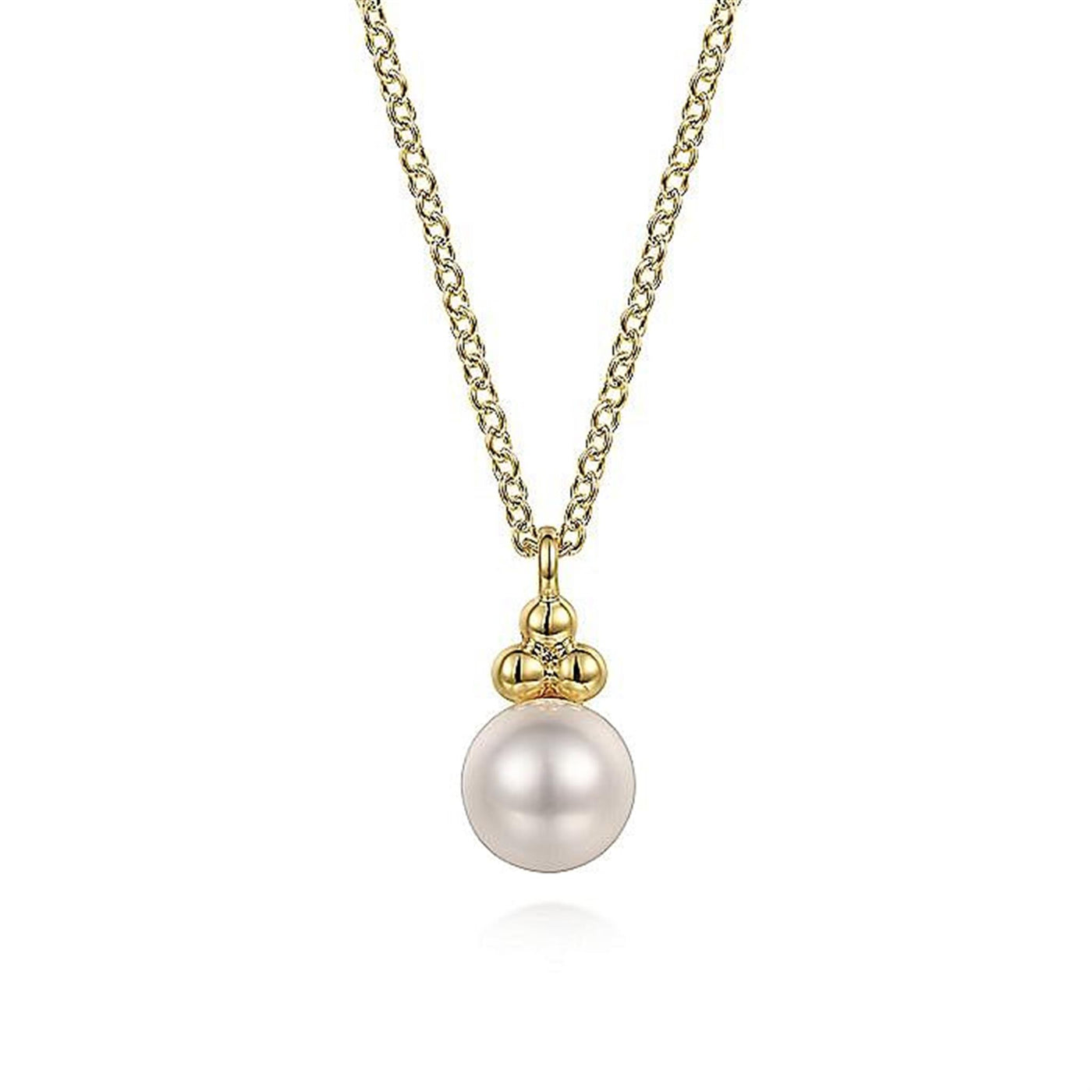 Gabriel - Bujukan Collection 14K Yellow Gold 17.5" Adjustable .36ctw Freshwater Pearl Drop Solitaire Necklace