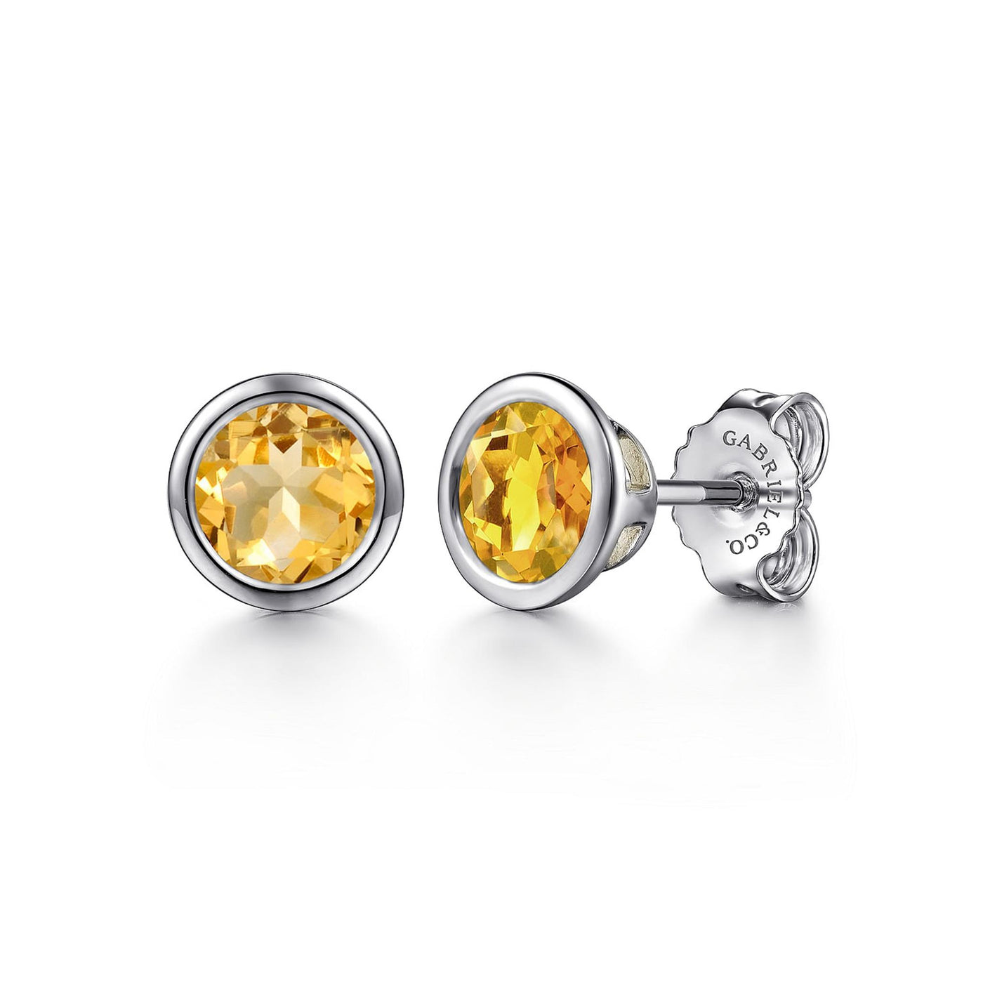 Sterling Silver 1.83ctw Solitaire Bezel Style Round Citrines Earrings