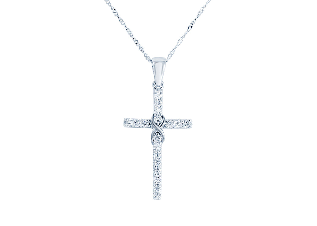 14K White Gold .22ctw Cross Style Pendant