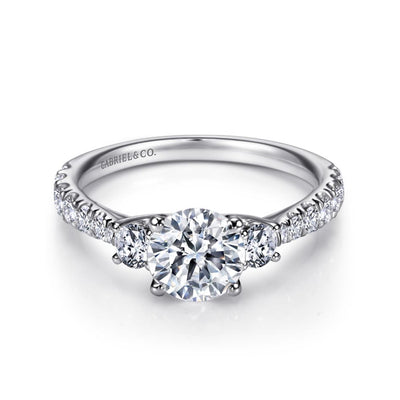 Gabriel 14K White Gold .63ctw Three Stone Style Diamond Semi-Mount Engagement Ring