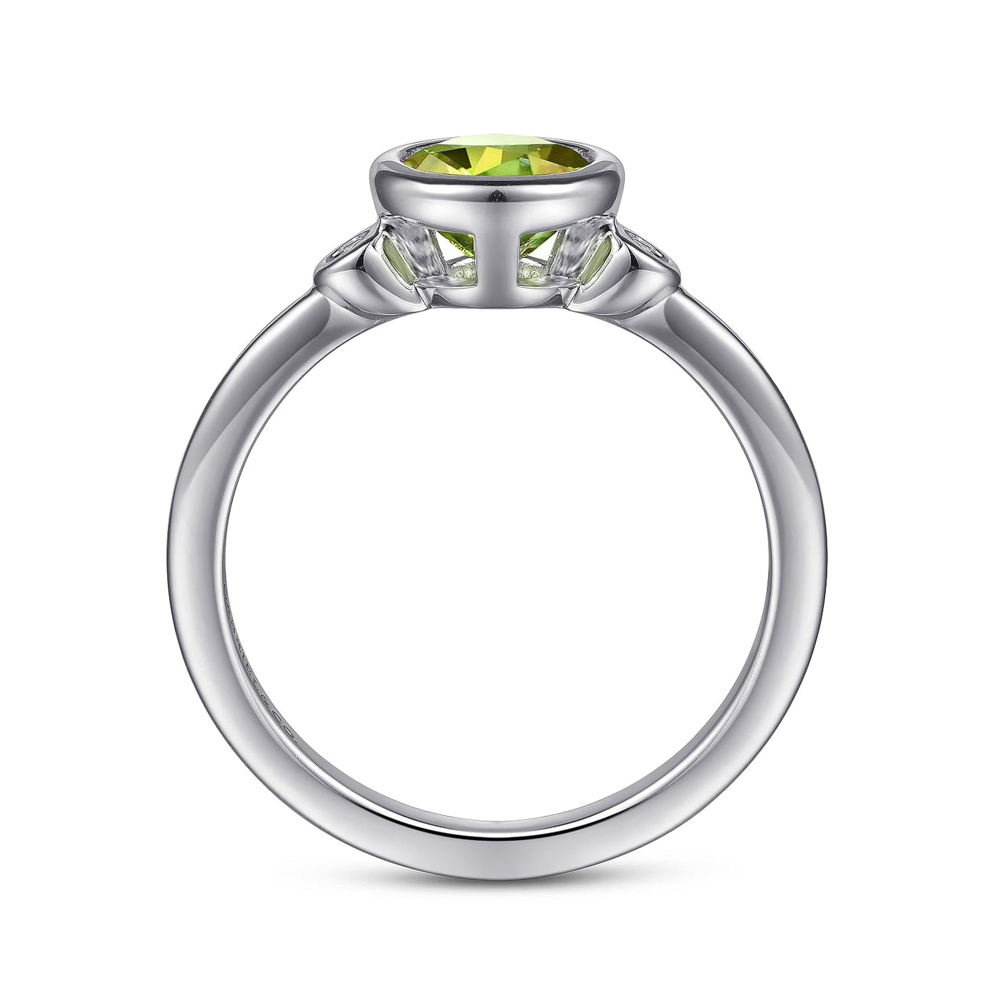 Gabriel Sterling Silver 0.89ctw Three Stone Style Peridot and Diamond Ring