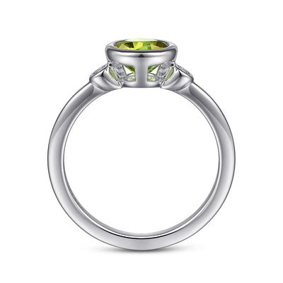 Gabriel Sterling Silver 0.89ctw Three Stone Style Peridot and Diamond Ring