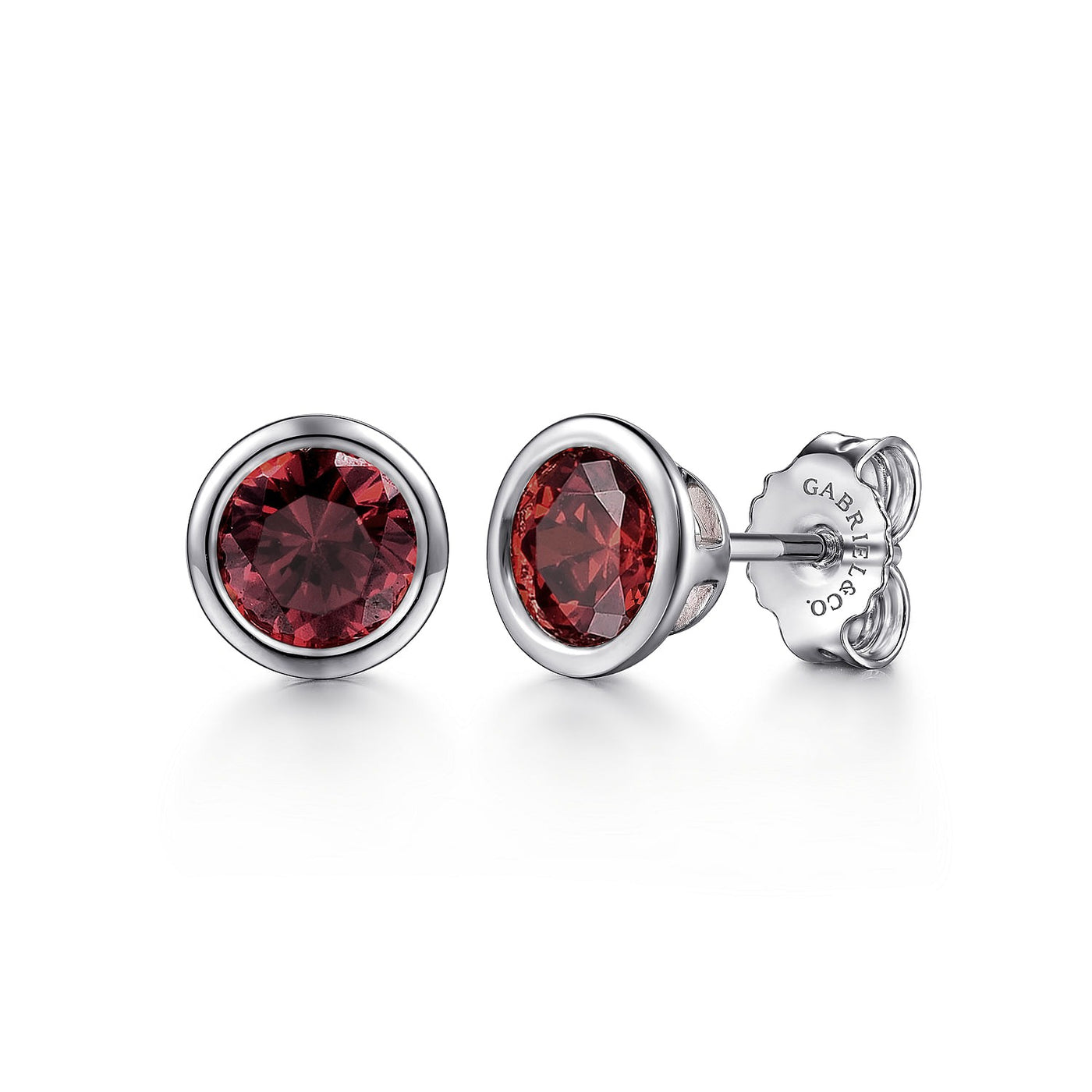 Gabriel Sterling Silver 2.04ctw Solitaire Bezel Style Round Garnets Earrings